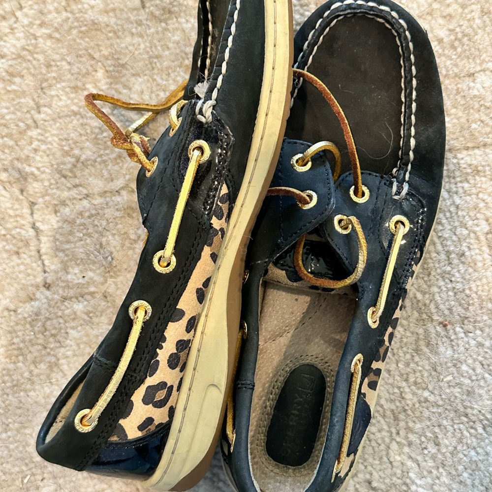 Sperry Tan Suede Loafers with Black Accent